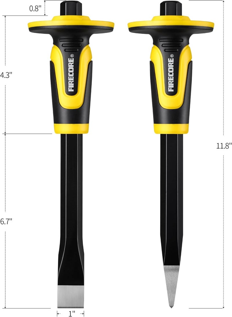 Firecore Rock Chisel Set, 3PCS Masonry Chisel with Hand Guard, Heavy Duty Point Flat Cold Chisel for Concrete Stone Brick Rock Tile Mortar Breaking Demolishing Carving Splitting Cutting Mason Tools - Image 5